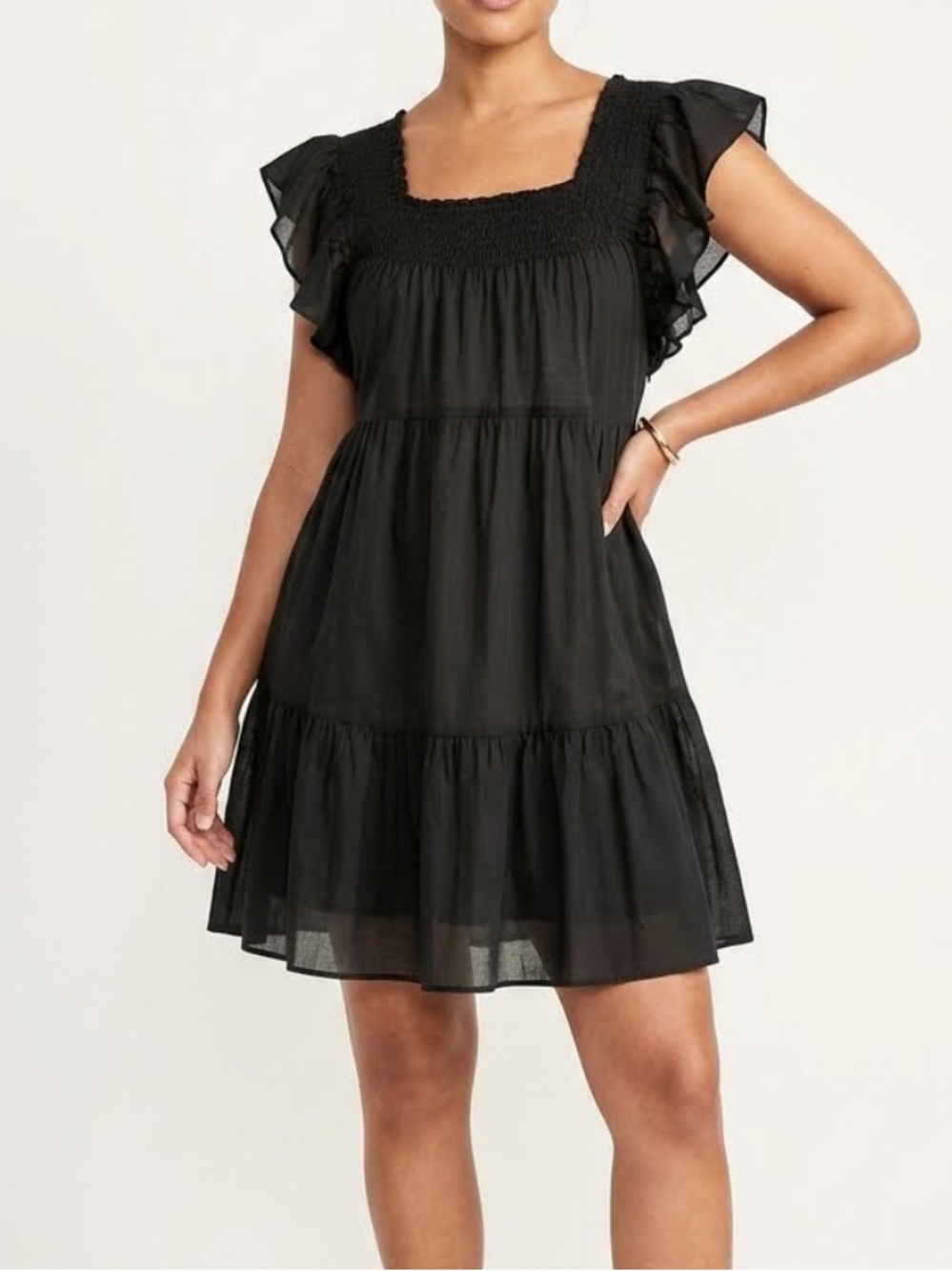 J. CREW Flutter Sleeve Voile Mini Dress Black Small